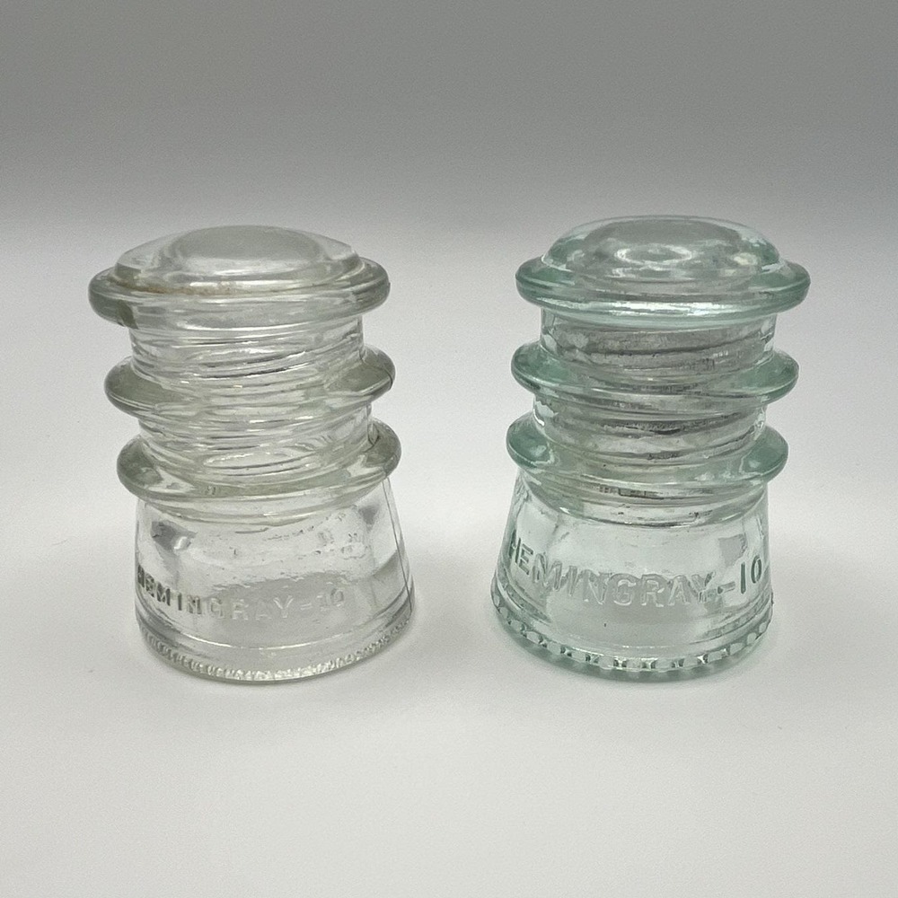 Antique Vintage Hemingray-10 Embossed Clear  Glass Insulators Lot of 2